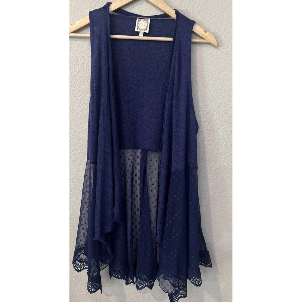 Tru Self Sleeveless DEEP BLUE Open Front Sweater Blouse Size EXTRA LARGE
